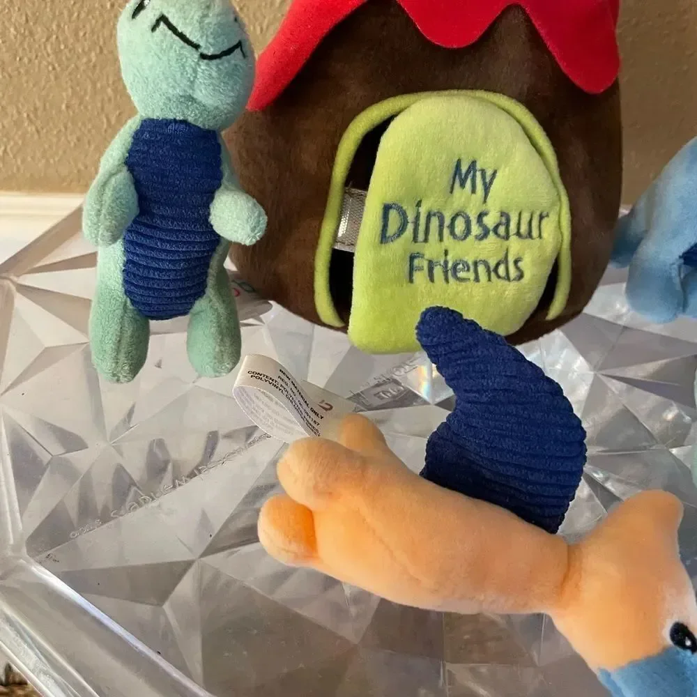 Ebba My Dinosaur Friends Multicolored Plush Dinosaur Set in Volcano Carry Case